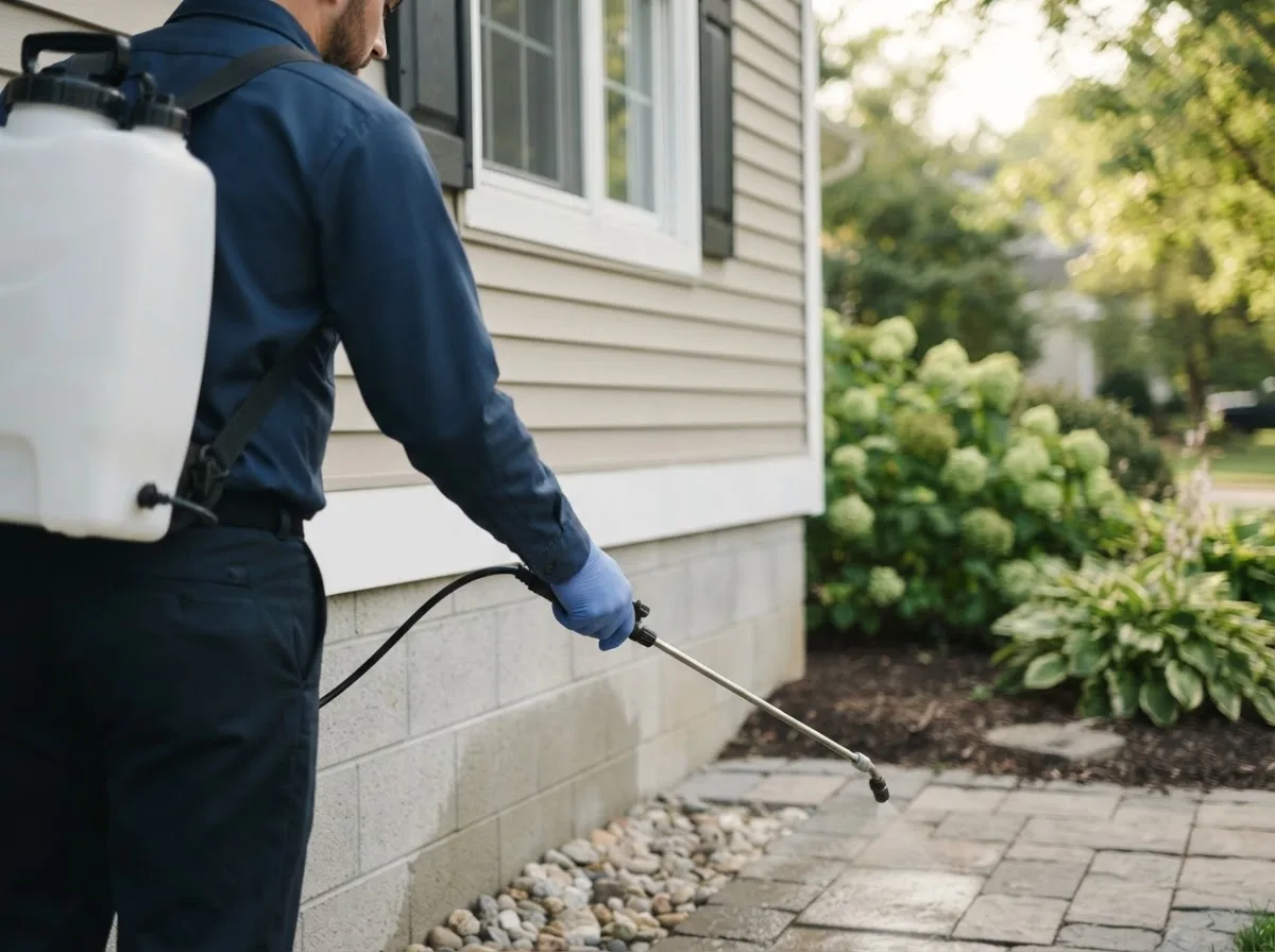 Pest control technician inspecting a home in Corsicana, TX